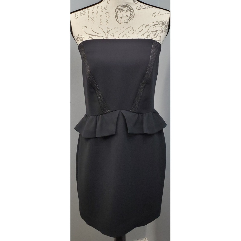 Sandro Paris Cocktail Party Dress Womens 3 Black Strapless Peplum Back Zip